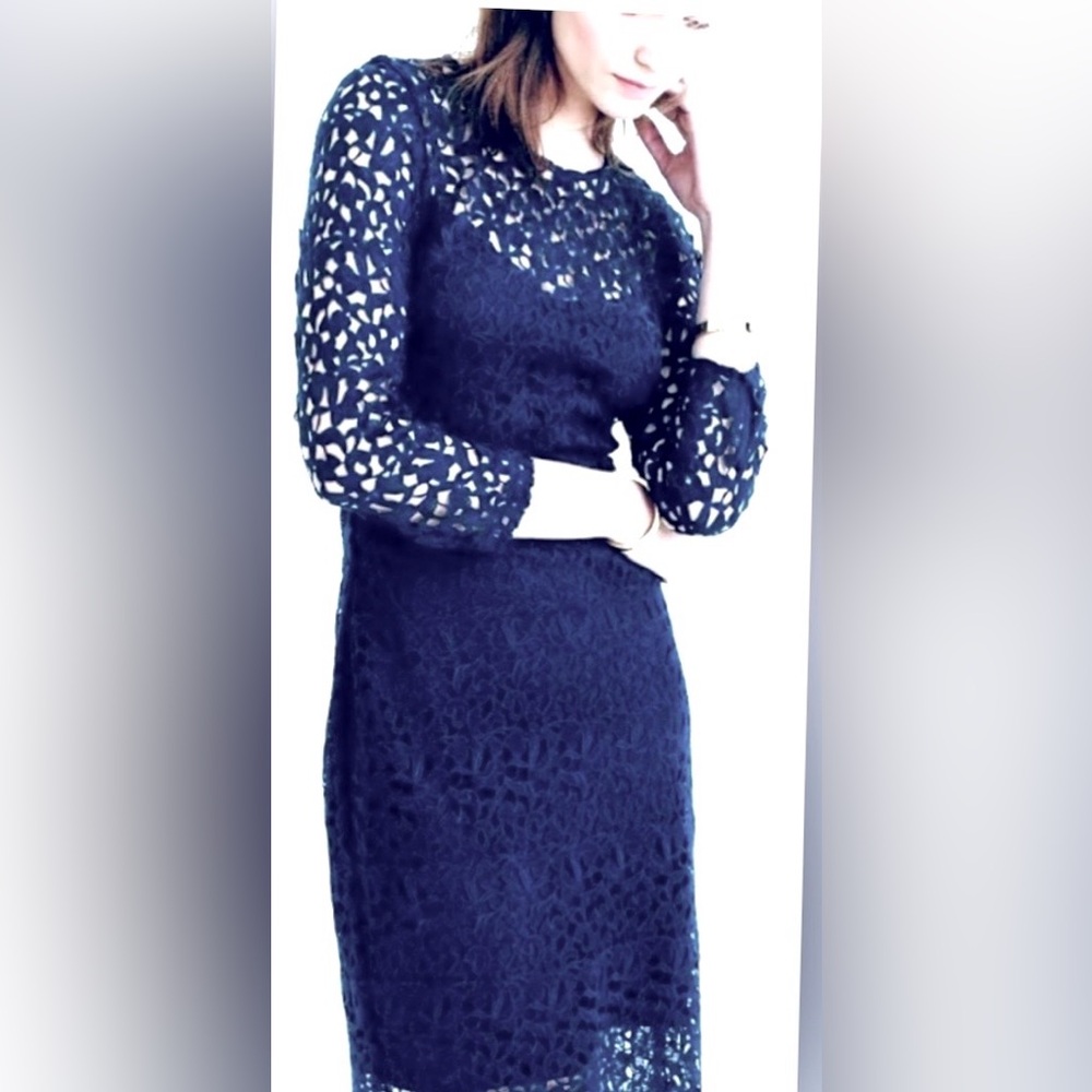 J. Crew Collection Lace Sheath Mini Dress Guipure Sheer in dark blue Size 0